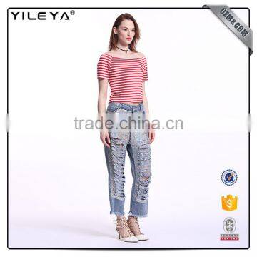 OEM&ODM Service Women Stripe T-shirts,boat Neck Tops photo-5