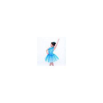 Diagonal Neckline Glitter Floral Tutu Dress Blue Little Girls Dance Clothes