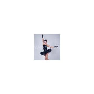 Swan Feather Neckline Ballet Dance Costumes , Black Childrens Ballerina Outfits