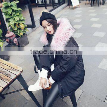 B22687A Korea Fashion Pink Big Fur Collar Long Down Jacket