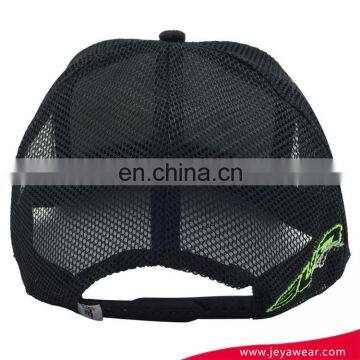 100% Spandex Baseball Cap Black and Green Flat Embroidery Snapback Cap
