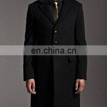 Winter Design Full Length Men's Black Wool Cashmere Chesterfield Coat