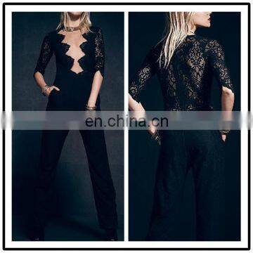 2016 European Fashion Half Sleeve Symmetric Lace Custom Made Jumpsuit NT6753