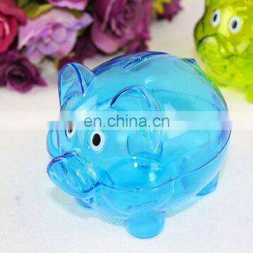 transparent pig coin bank, clear blue clear platic coin bank, translucent postbox clear glass coin bank