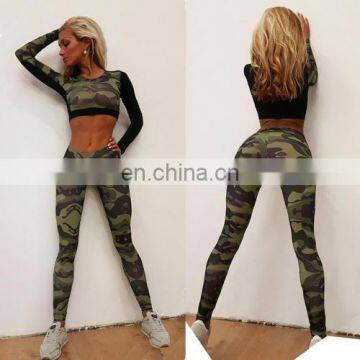 camouflage print tshirt leggings pants tracksuits yoga gym suit