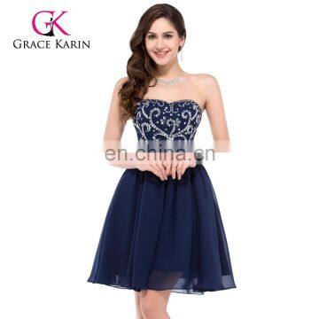 Grace Karin Sexy Strapless Chiffon Short Navy blue Prom Dress CL6049-1