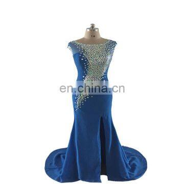 2018 High Quality Elegant Sleeveless Floor Length Beaded Scoop Backless Zipper Side Split Women Prom Dress