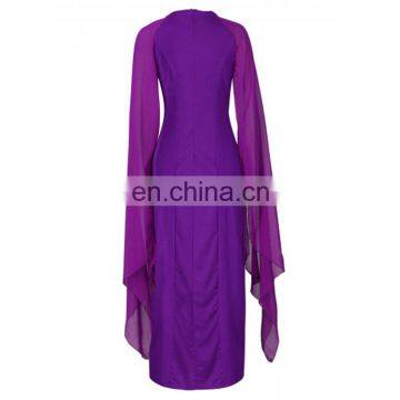 Fashion Chiffon Maxi Dress Solid Round Neck Batwing Sleeve High Slit Prom Dress photo-4