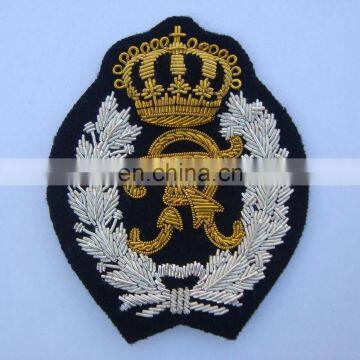 Supper quality hand embroidered bullion blazer badge/embroidery design bullion badges