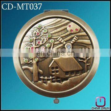 hot promotion round diamond engraved cosmetic mirror antique CD-MT037