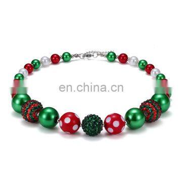 Christmas Girl Colorful Necklace Green Red Chunky Bubblegum Beads Necklace New Year Gift photo-2