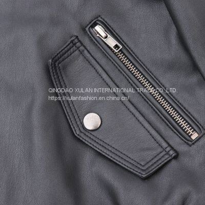 HOT SALE 2021 NEW ARRIVAL FASHION LADIES'FAUX LEATHER ECO PU LEATHER BASEBALL JACKET photo-4