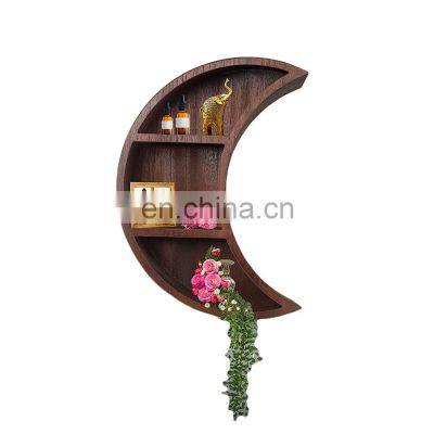 Crystal Display Hanging Shelf Led Light Strip Wooden Moon Shelf