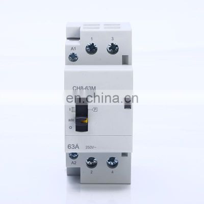 2P 63A 2NO 220V/230V 50/60HZ Din rail Household AC Modular contactor with Manual Control Switch