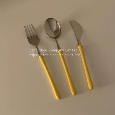 Yellow handle western dessert knife，fork，spoon