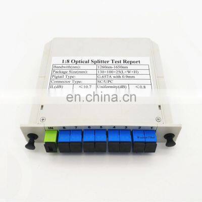 Ftth 1x8 plc box splitter 1x8 steel tube pon plc splitter rack mount fiber optical modular plc splitter