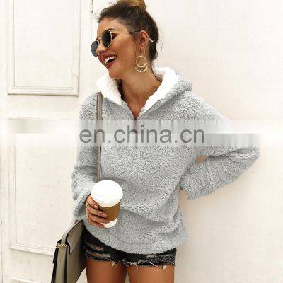 Wholesale Custom Women's Jackets Casual and Comfortable Long-sleeved Hooded Zipper Loose Solid Color Street Style photo-3