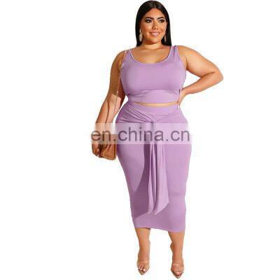 Manufacturer Wholesale Custom Summer Plus Size Women's Plain Seven-color Fashion Suit Vest Bag Hip Long Skirt Two-piece Suit photo-2