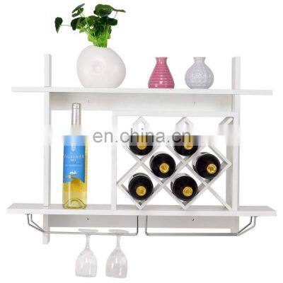 White wall mounted wooden display wine rack for home decoration