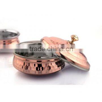 SS COPPER SERVING HYDERABADI HANDI WITH LID