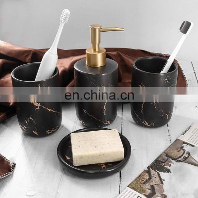 Home Decorative Modern Gold Design Marble Ceramic Bathroom Accessories Set