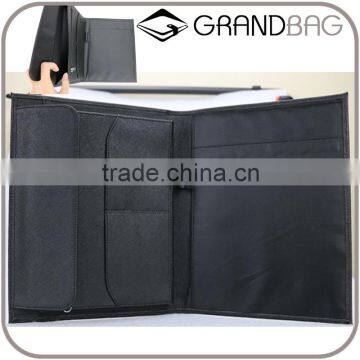 Wholesale High Quality Custom Black Color Genuine Saffiano Leather Office File Bag Document Folder Notebook