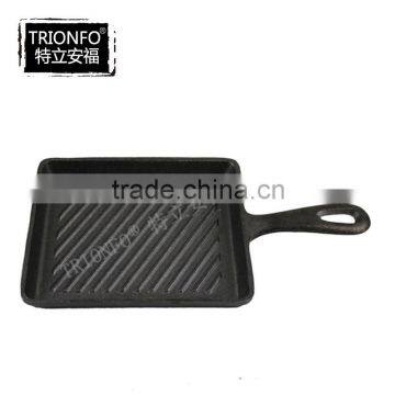 Single handle thread interior bottom cast iron grill pan manufacturer china