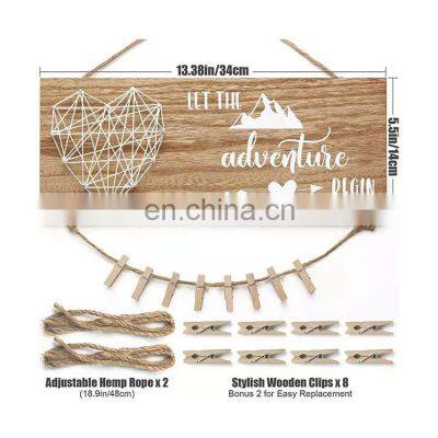 Creative hanging photo holder wooden photo display board with clips for home party Christmas front door decor custom logo