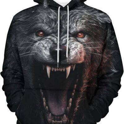 Men's Wolf 3D Print Hoodie Novelty Graphic Sweatshirt Pullover Hoodie