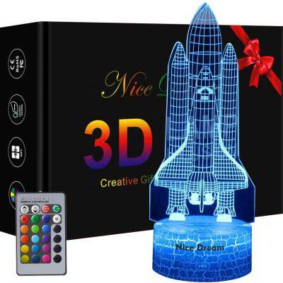 Ракетный 3D иллюзионный ночной свет для детей. Игрушки-ракеты для мальчиков 7 лет. Праздничный подарок на день рождения для мальчиков возрастом 10, 9, 8, 7, 6, 5 лет. Декоративная лампа