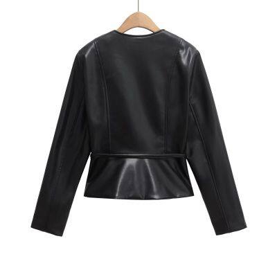 European and American personalized women's clothing spring new style short skirt hem imitation leather jacket jacket versatile