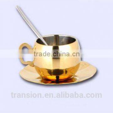 Stainless steel cup saucer set with copper finish, dinner set