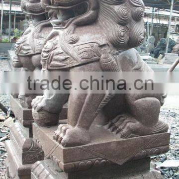 hand carving red granite lion statue stone staute