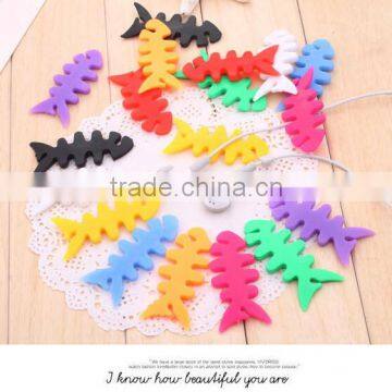 Fashion Cute Silicone Cable Winder Earphone Cord Winder Fish Bone Cable Winder photo-3