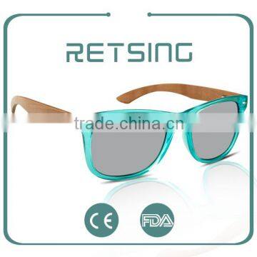 Combination Sunglasses 2016 Transparent Green Plastic Frames Mirror Lens Bamboo Legs Sunglasses photo-2