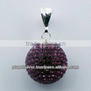 Czech Crystals Pendant 925 Silver Purple Glitter Sphere