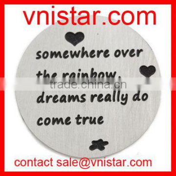 Vnistar 22mm Somewhere over the rainbow, dreams really do come true stainless floating plate charm AC510