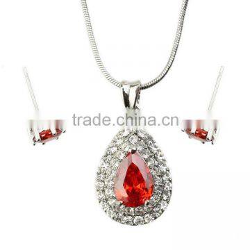 Fashion Women Style Big Red CZ Stone Jewelry Sets