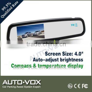 4 '' high brightness backup mirror display with Dual temperature sensor and compass for all cars