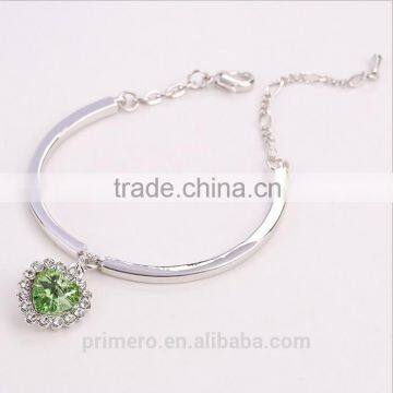 Fashion Ocean Blue Sliver Plated Crystal Rhinestone Heart Charm Bracelet Bangle photo-2