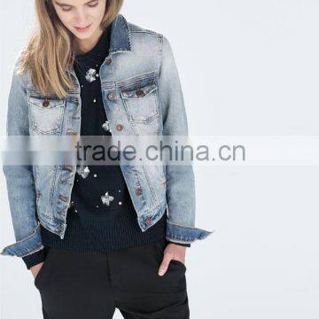 2014 top brand high quality jeans cowboy coats ladies washed causal fashion wholesale new european style denim jacket