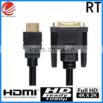 24K gold plated DVI to HDMI cable DVI 24+1 Male to 1.4 V HDMI 19P Cable