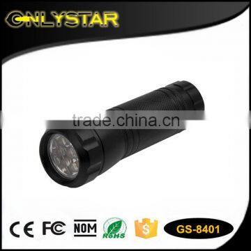 Onlystar GS-8401 wholesale factory price dry battery money detector 9 led 365nm uv flashlight