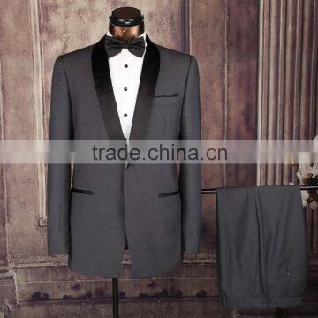 Light Grey Jacket With Black Satin Lapel Groom Tuxedos wedding Suits