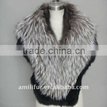 Silver Fox Fur Shawl With Suede&Rabbit Trim Women's Fashion Fox Shawl(STY/NO.B071)