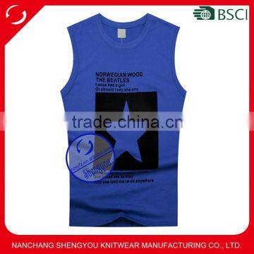 Custom wholesale 100 cotton gym mens printed stringer tank top