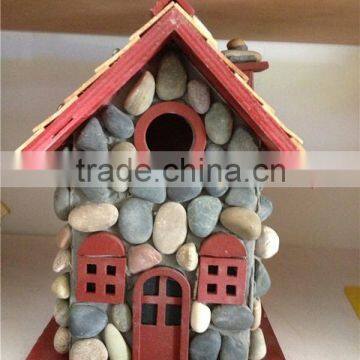 New handmade cobblestone with nature wooden birdhouse red