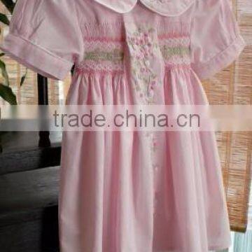 Hand smocked with floral embroidery baby dress