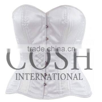 Steel Boned Overbust Corset in White Satin, Ci-001