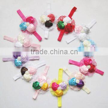 HOT SALE Baby Girls 0-3 Years Rose Design Lace Headbands, Moq is 10 Pcs, Can Chooose Colors photo-2